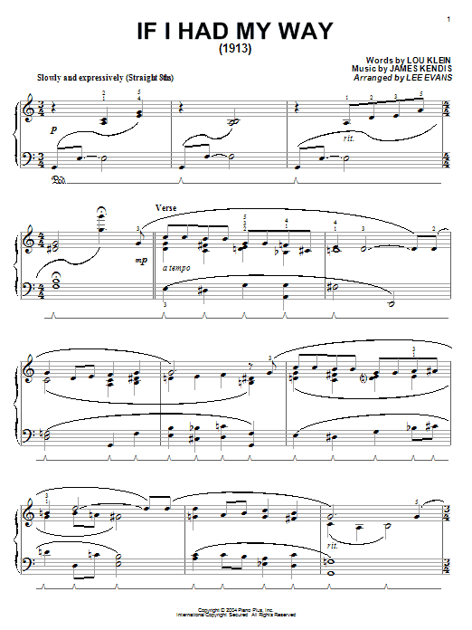 Learn to play Lou Klein If I Had My Way sheet music for Piano, Vocal & Guitar Chords in minutes. Price: 7.8900$ Lou Klein If I Had My Way sheet music notes and chords arranged for Piano, Vocal & Guitar Chords