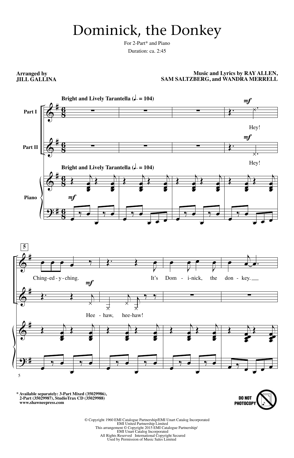 Lou Monte Dominick, The Donkey (arr. Jill Gallina) sheet music notes and chords. Download Printable PDF.