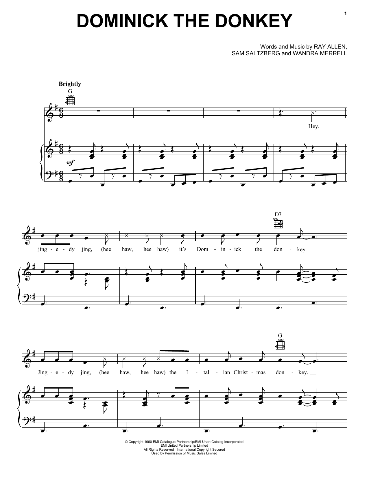 Lou Monte Dominick, The Donkey sheet music notes and chords. Download Printable PDF.