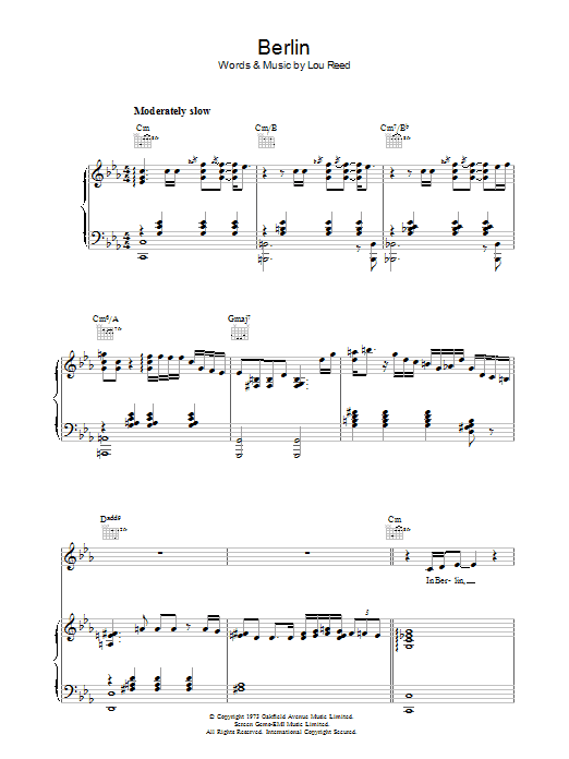 Lou Reed Berlin sheet music notes and chords arranged for Piano, Vocal & Guitar Chords