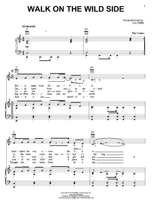 Lou Reed Walk On The Wild Side sheet music notes and chords. Download Printable PDF.