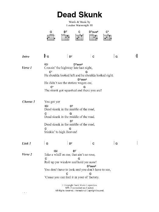 Loudon Wainwright III Dead Skunk sheet music notes and chords. Download Printable PDF.