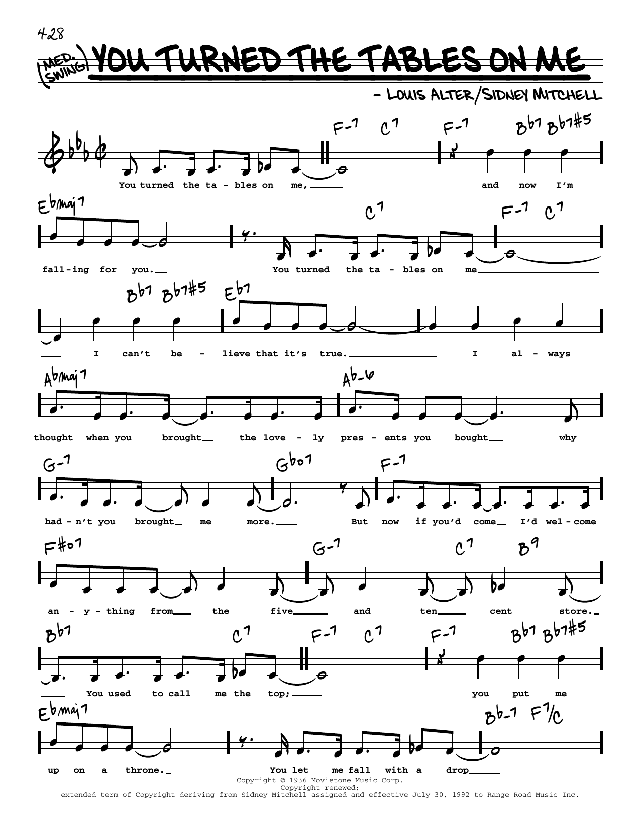 Louis Alter You Turned The Tables On Me (Low Voice) sheet music notes and chords. Download Printable PDF.