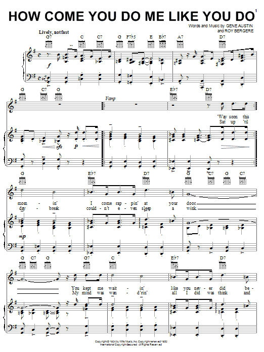 Learn to play Louis Armstron How Come You Do Me Like You Do sheet music for Piano, Vocal & Guitar Chords (Right-Hand Melody) in minutes. Price: 7.8900$ Louis Armstron How Come You Do Me Like You Do sheet music notes and chords arranged for Piano, Vocal & Guitar Chords (Right-Hand Melody)