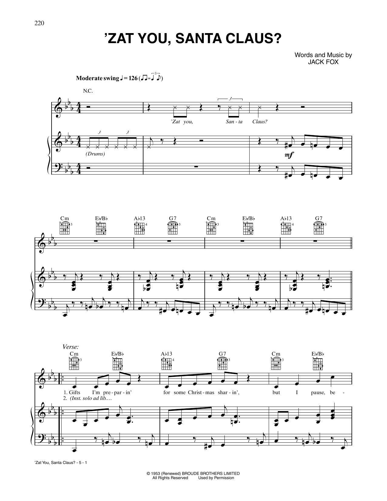 Louis Armstrong and The Commanders 'Zat You, Santa Claus? sheet music notes and chords arranged for Piano, Vocal & Guitar Chords (Right-Hand Melody)