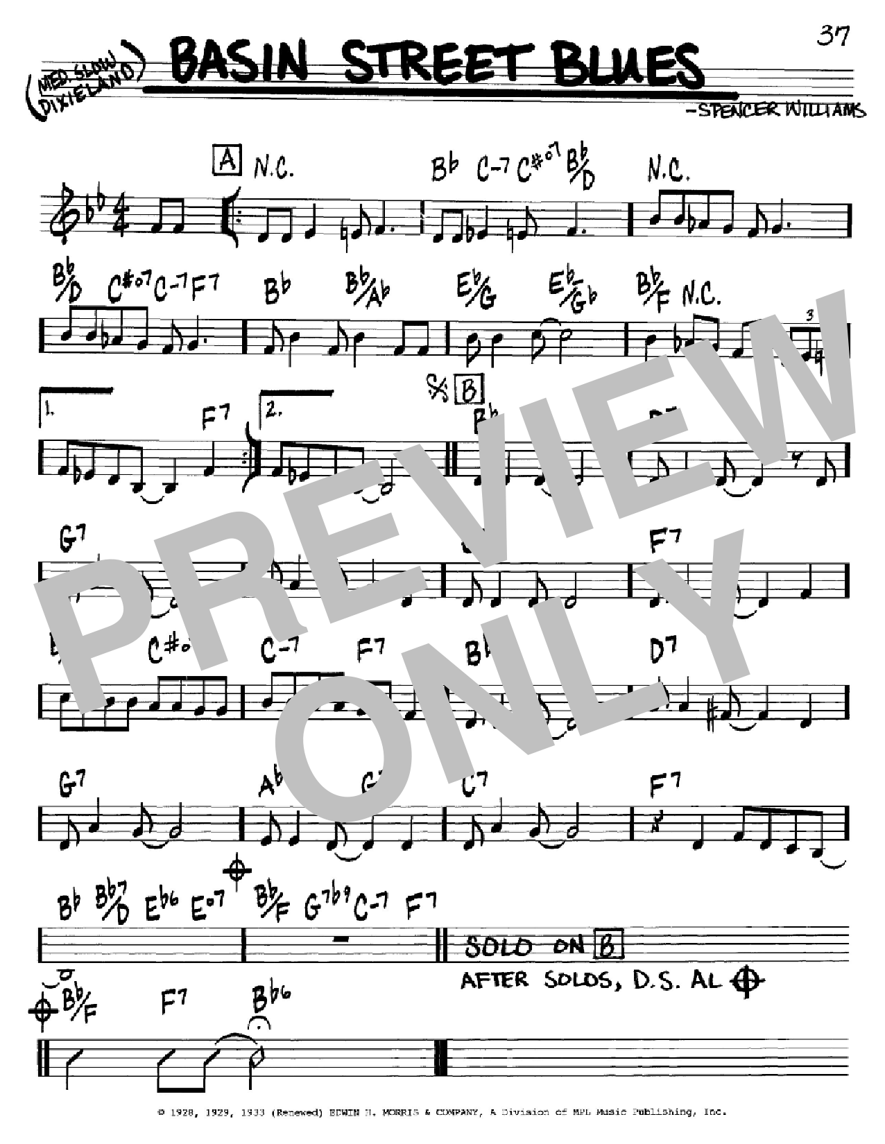 Louis Armstrong Basin Street Blues sheet music notes and chords. Download Printable PDF.