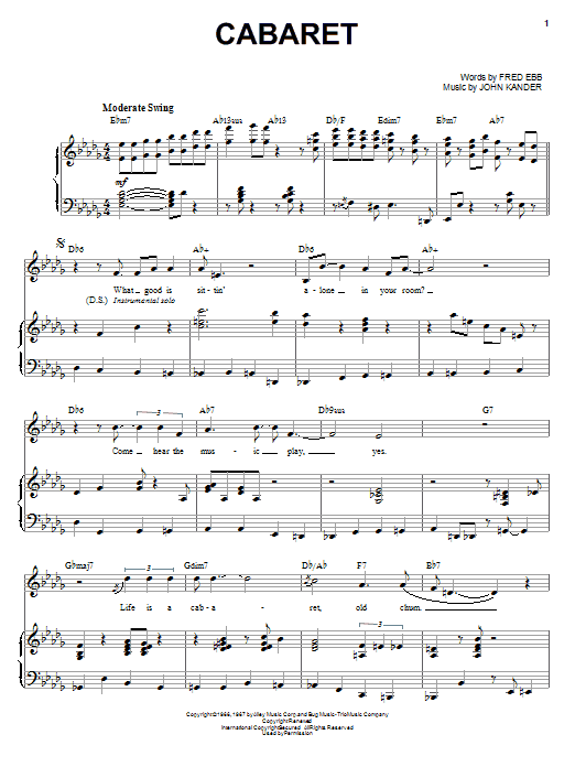 Louis Armstrong Cabaret sheet music notes and chords arranged for Piano, Vocal & Guitar Chords