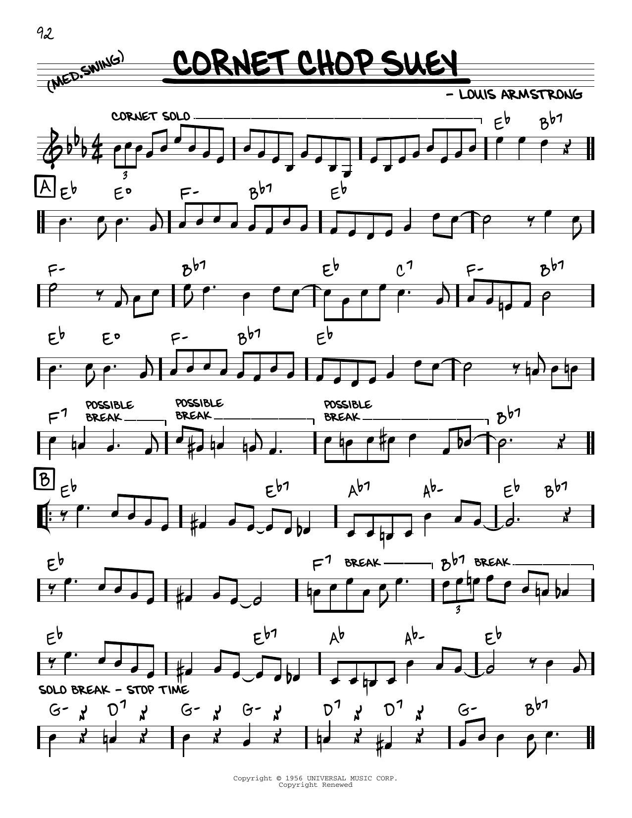 Louis Armstrong Cornet Chop Suey (arr. Robert Rawlins) sheet music notes and chords. Download Printable PDF.