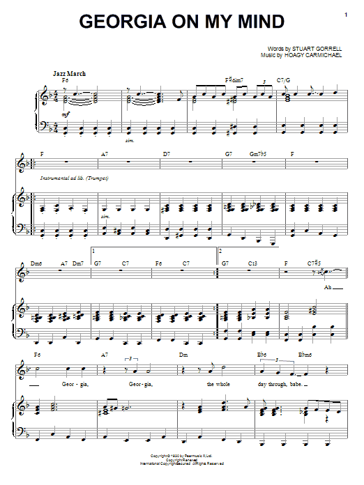 Learn to play Louis Armstrong Georgia On My Mind sheet music for Piano & Vocal in minutes. Price: 7.8900$ Louis Armstrong Georgia On My Mind sheet music notes and chords arranged for Piano & Vocal