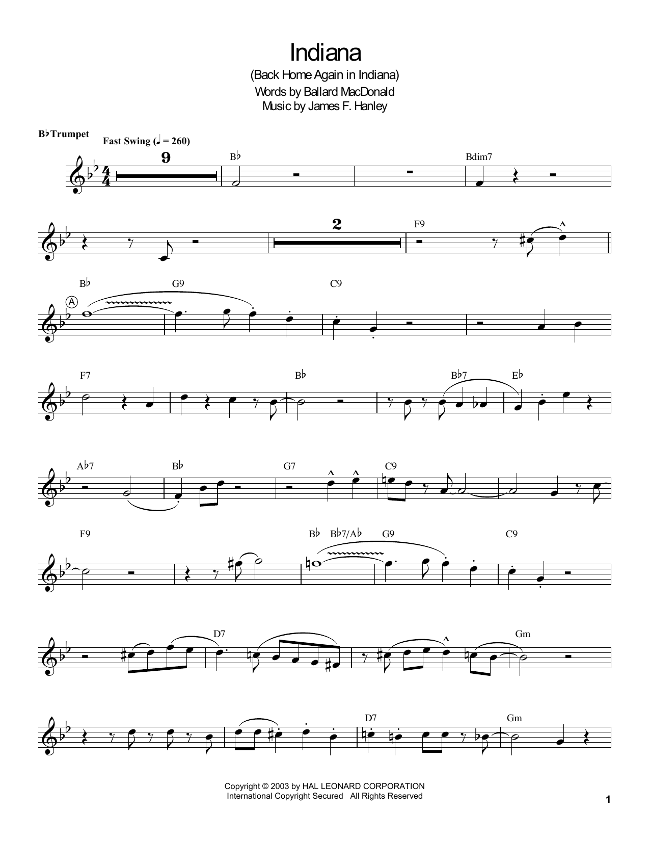 Learn to play Louis Armstrong Indiana (Back Home Again In Indiana) sheet music for Trumpet Transcription in minutes. Price: 6.9900$ Louis Armstrong Indiana (Back Home Again In Indiana) sheet music notes and chords arranged for Trumpet Transcription