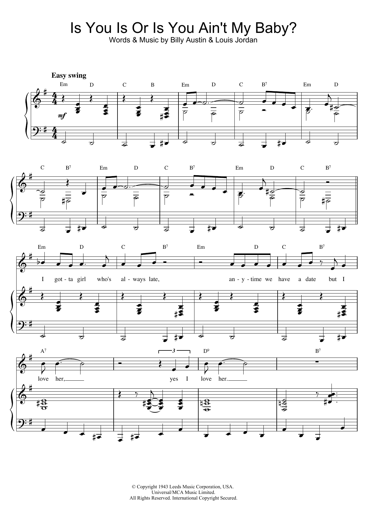 Louis Armstrong Is You Is Or Is You Ain't My Baby? sheet music notes and chords. Download Printable PDF.