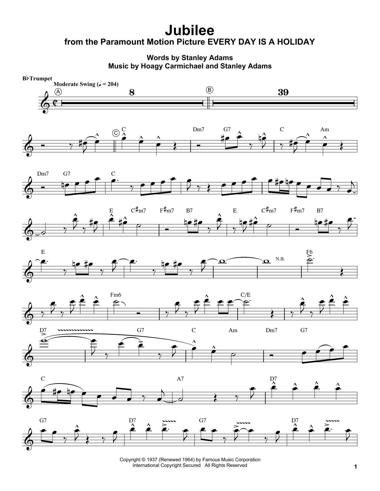 Louis Armstrong Jubilee sheet music notes and chords. Download Printable PDF.