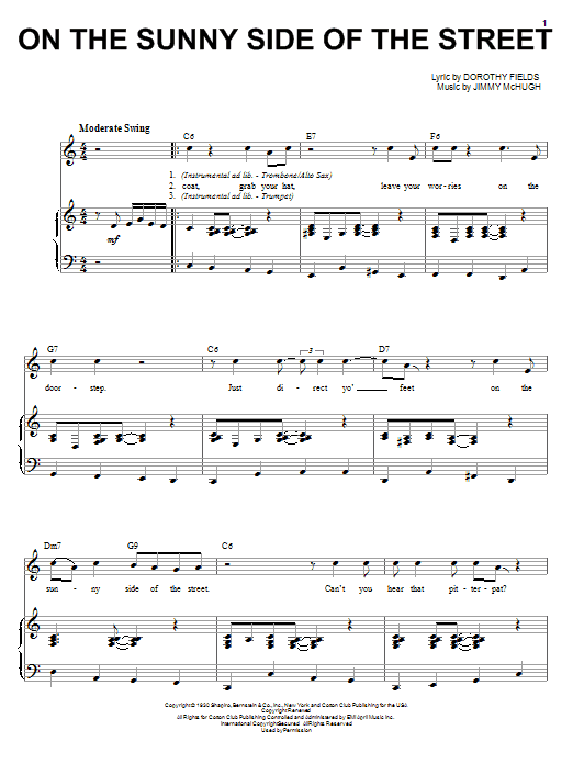 Learn to play Louis Armstrong On The Sunny Side Of The Street sheet music for Piano & Vocal in minutes. Price: 7.8900$ Louis Armstrong On The Sunny Side Of The Street sheet music notes and chords arranged for Piano & Vocal