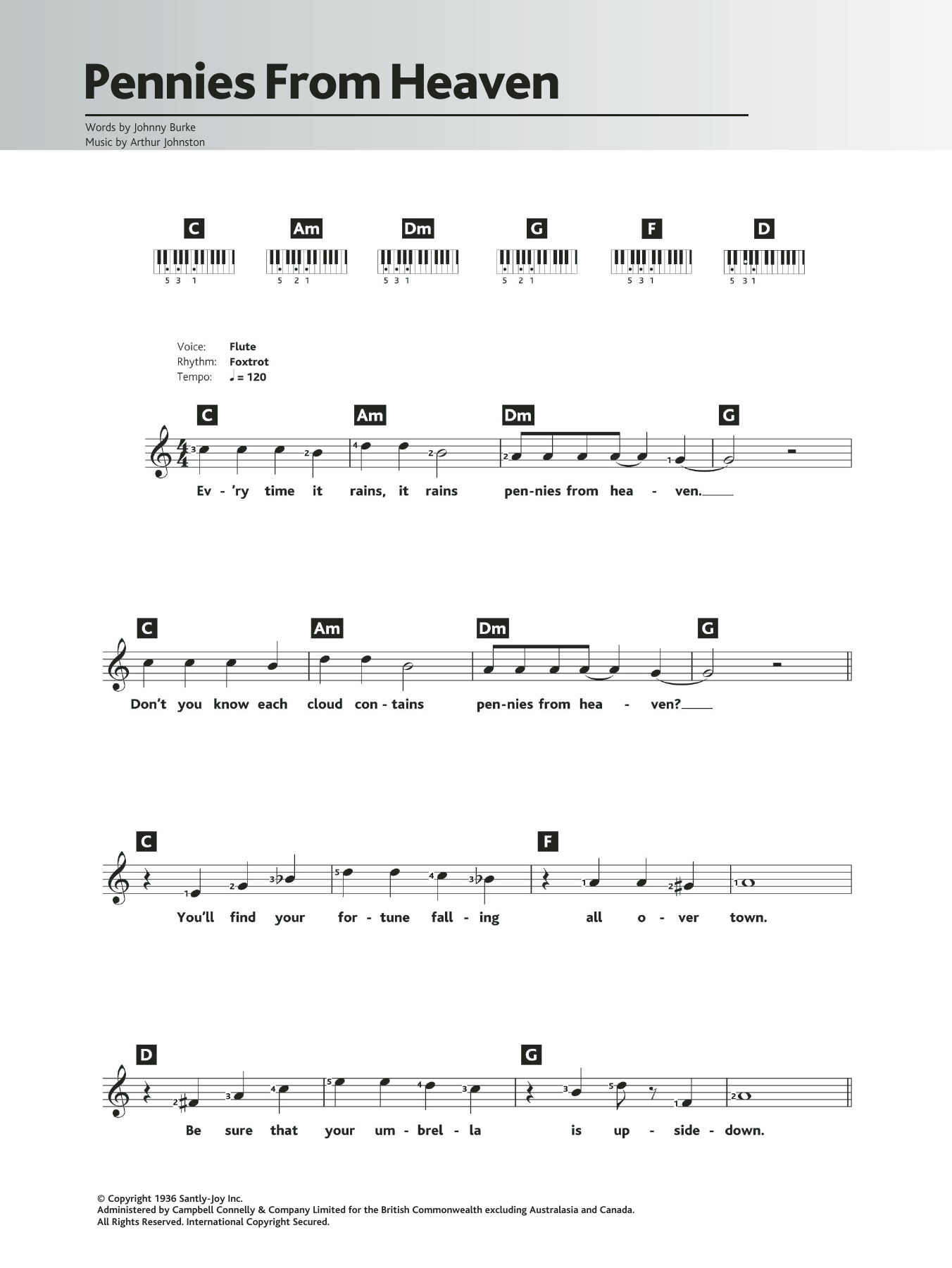 Louis Armstrong Pennies From Heaven sheet music notes and chords. Download Printable PDF.