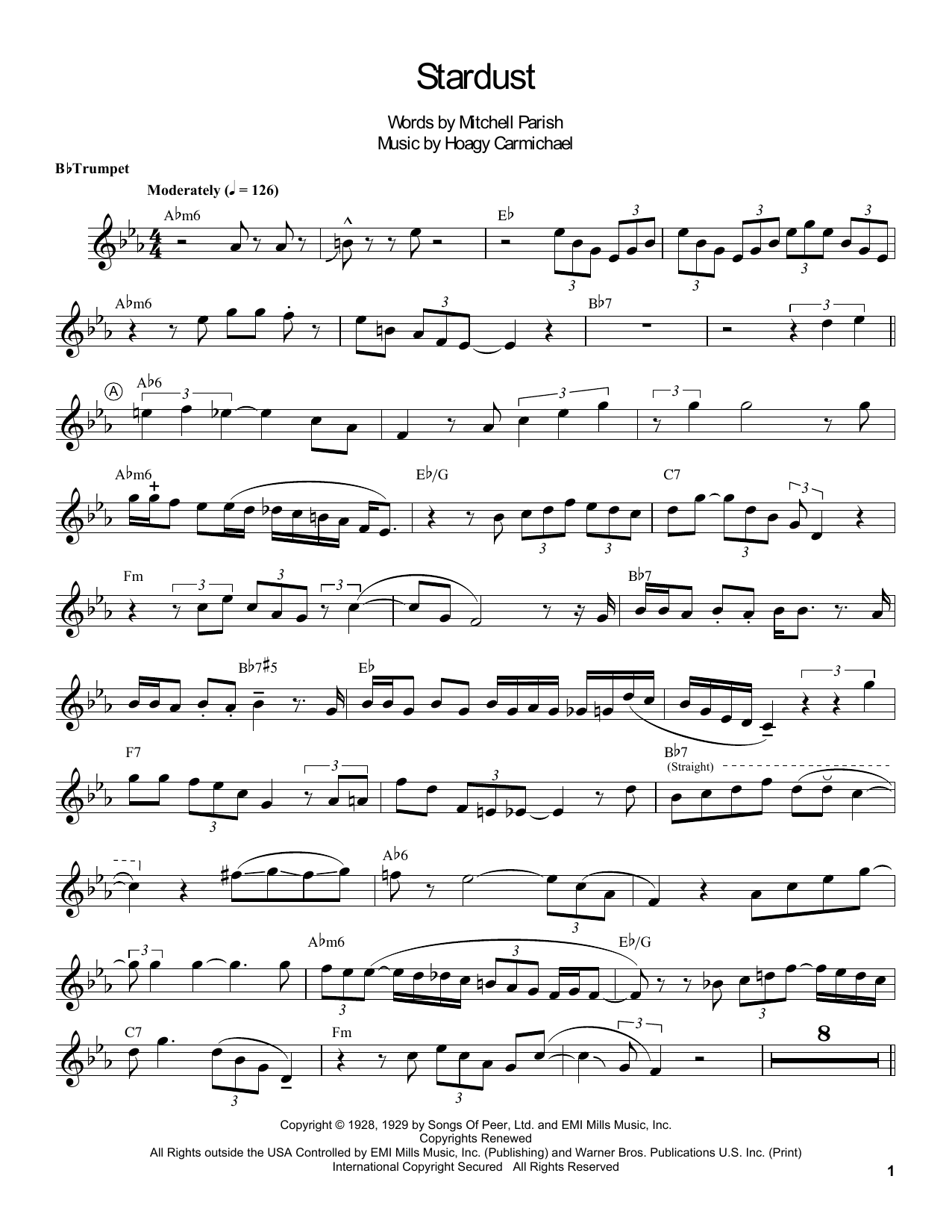 Louis Armstrong Stardust sheet music notes and chords. Download Printable PDF.