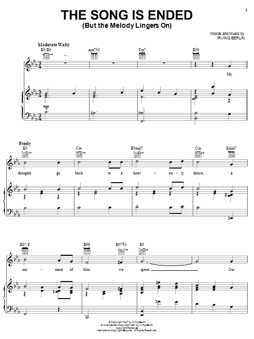 Louis Armstrong The Song Is Ended (But The Melody Lingers On) sheet music notes and chords arranged for Piano, Vocal & Guitar Chords (Right-Hand Melody)