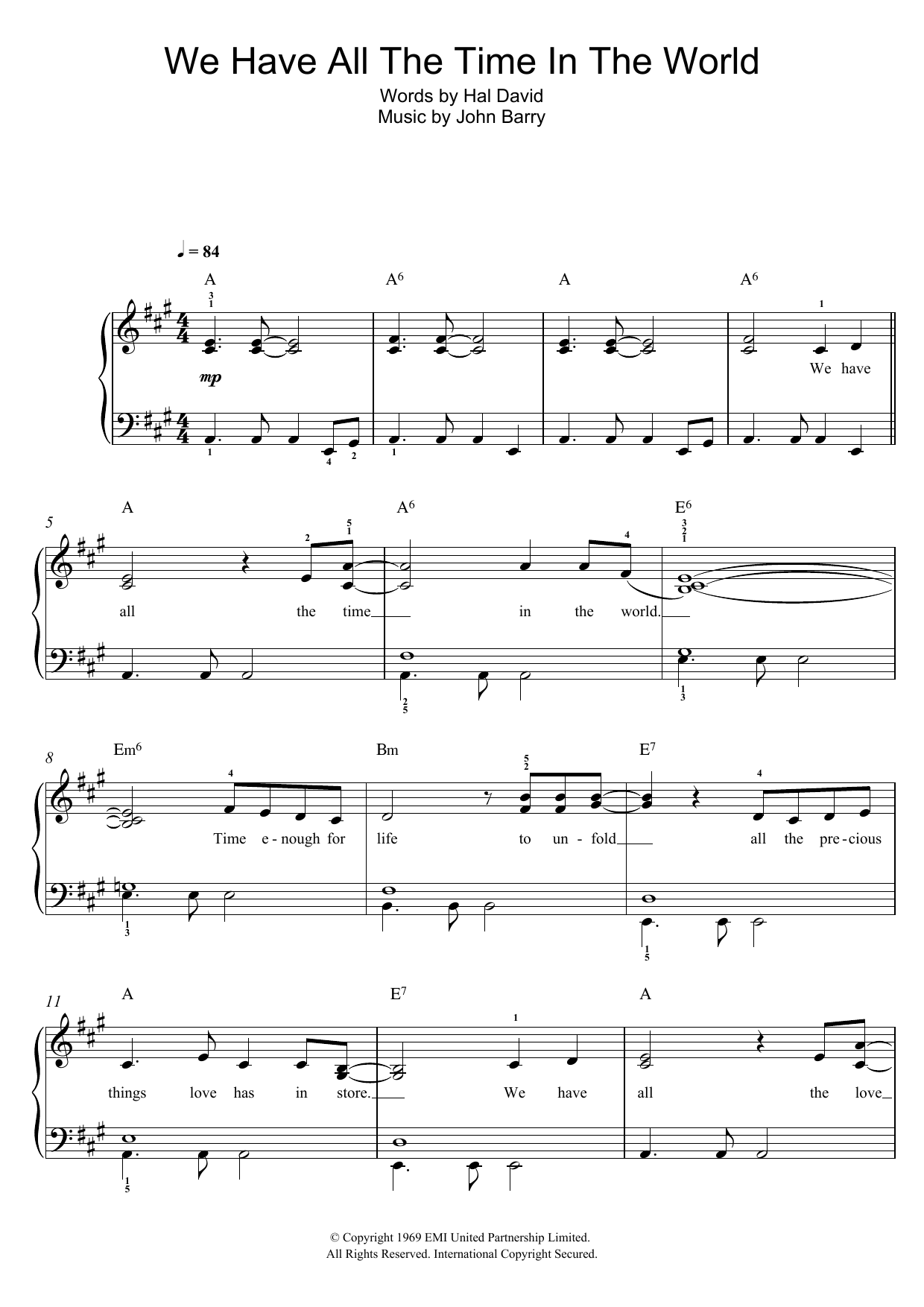 Louis Armstrong We Have All The Time In The World sheet music notes and chords. Download Printable PDF.