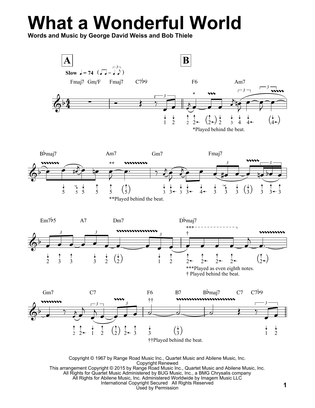 Louis Armstrong What A Wonderful World (arr. Will Galison) sheet music notes and chords. Download Printable PDF.