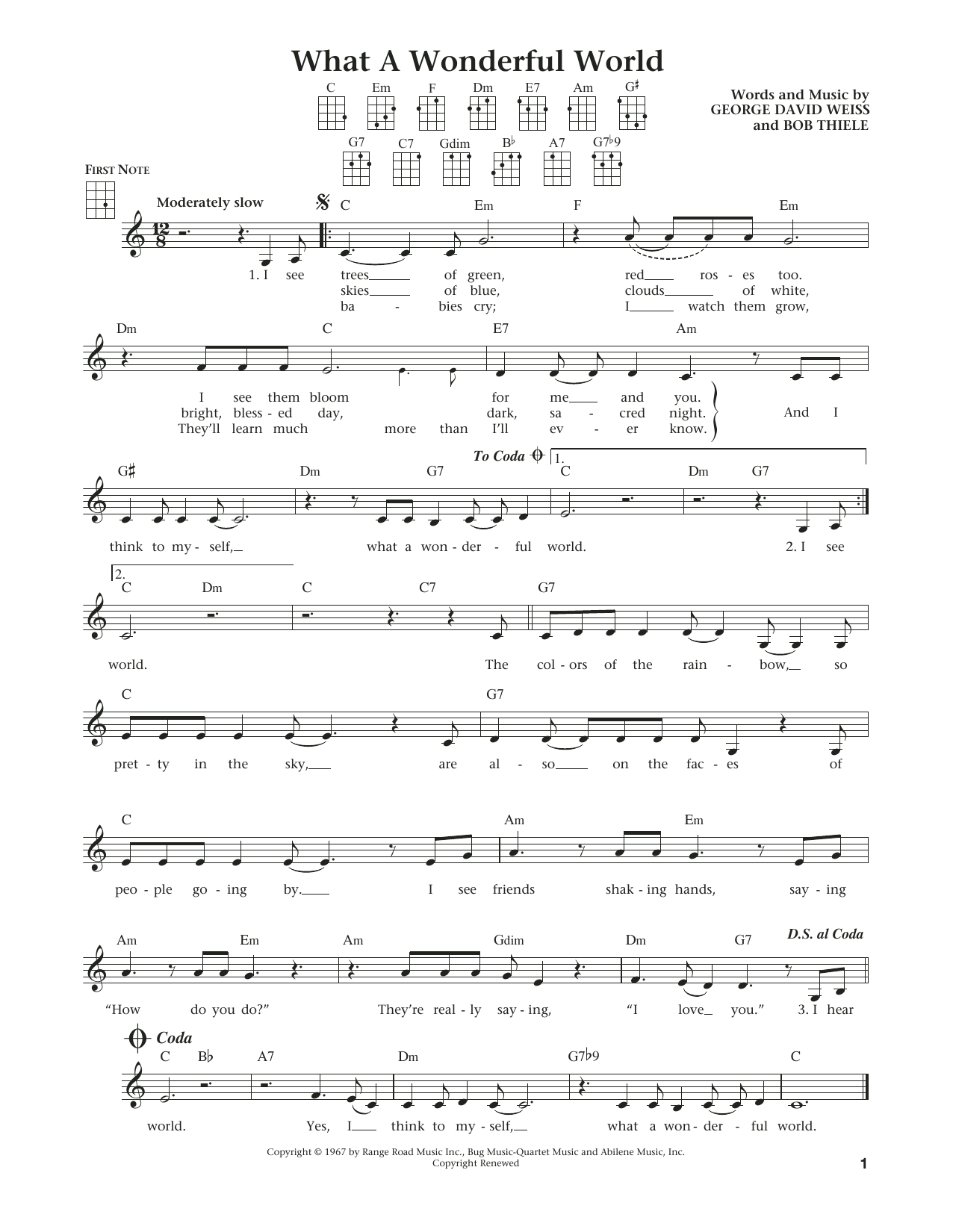 Learn to play Louis Armstrong What A Wonderful World (from The Daily Ukulele) (arr. Liz and Jim Beloff) sheet music for Ukulele in minutes. Price: 5.9900$ Louis Armstrong What A Wonderful World (from The Daily Ukulele) (arr. Liz and Jim Beloff) sheet music notes and chords arranged for Ukulele