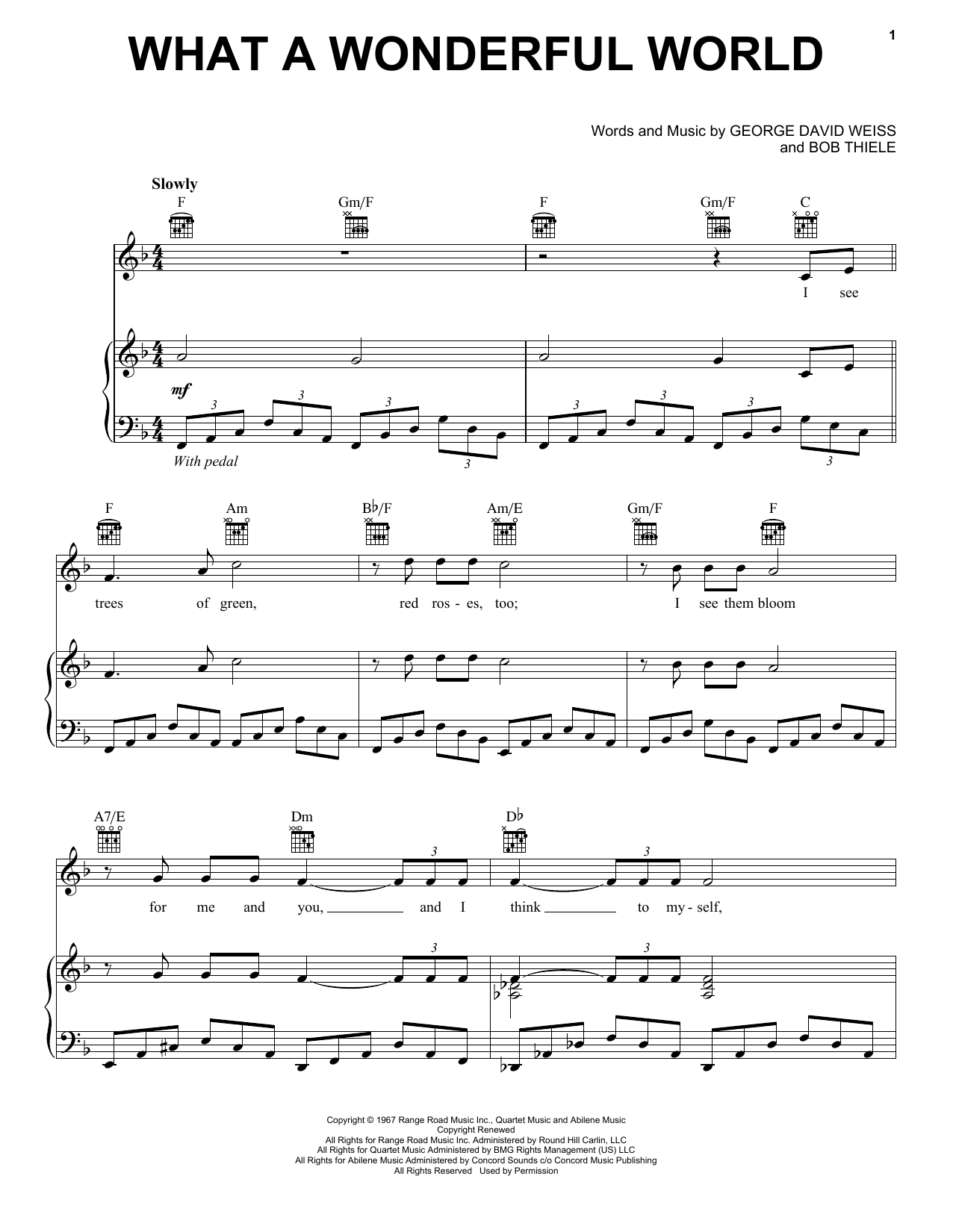 Louis Armstrong What A Wonderful World sheet music notes and chords. Download Printable PDF.