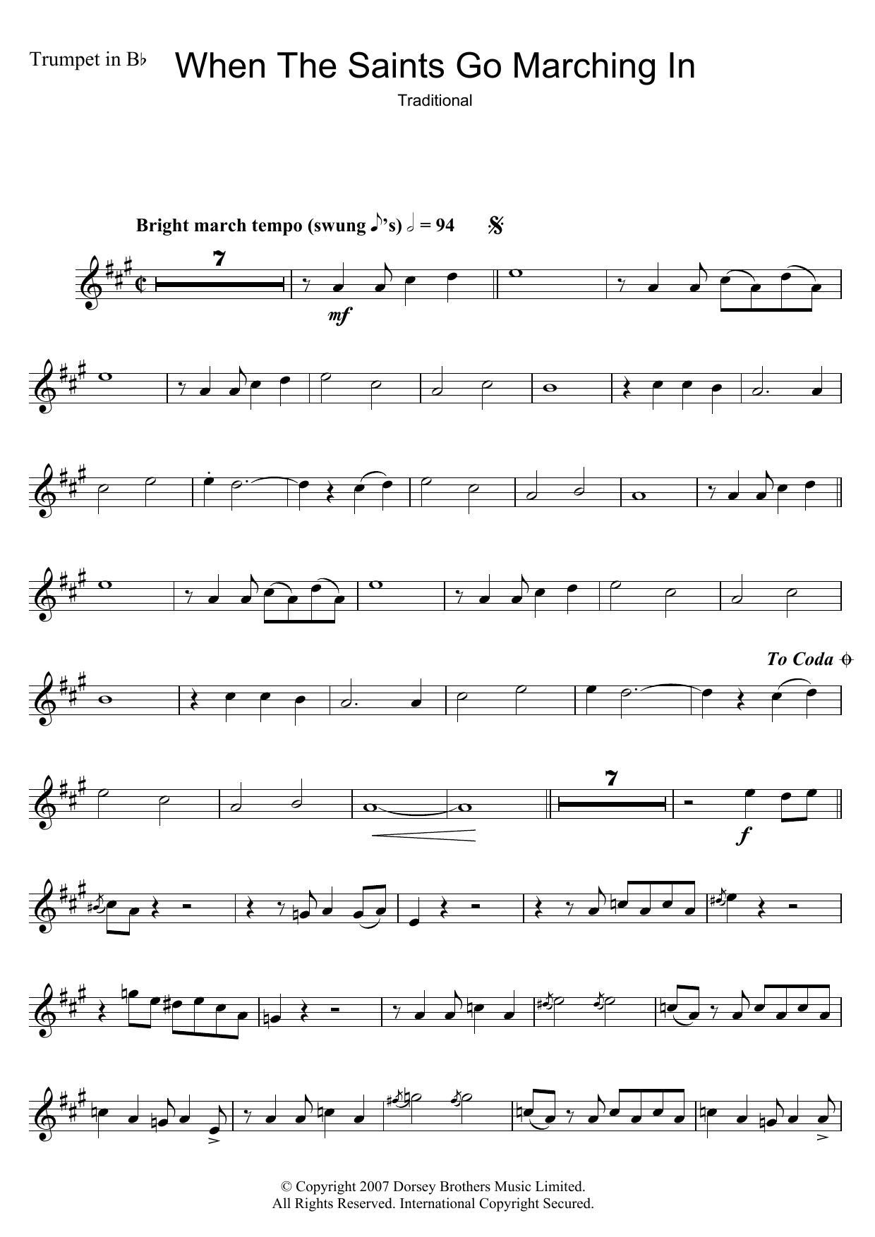 Louis Armstrong When The Saints Go Marching In sheet music notes and chords. Download Printable PDF.