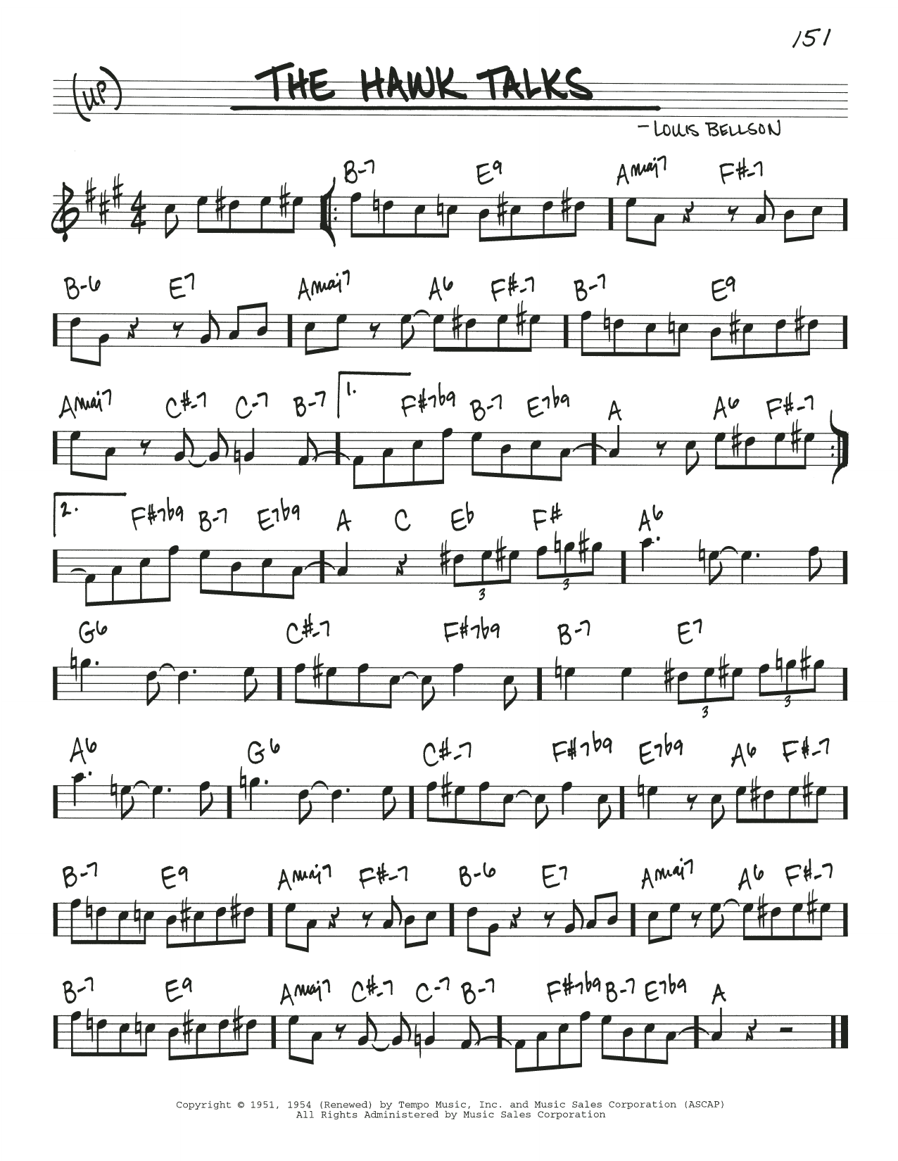 Learn to play Louis Bellson The Hawk Talks sheet music for Real Book – Melody & Chords in minutes. Price: 5.9900$ Louis Bellson The Hawk Talks sheet music notes and chords arranged for Real Book – Melody & Chords