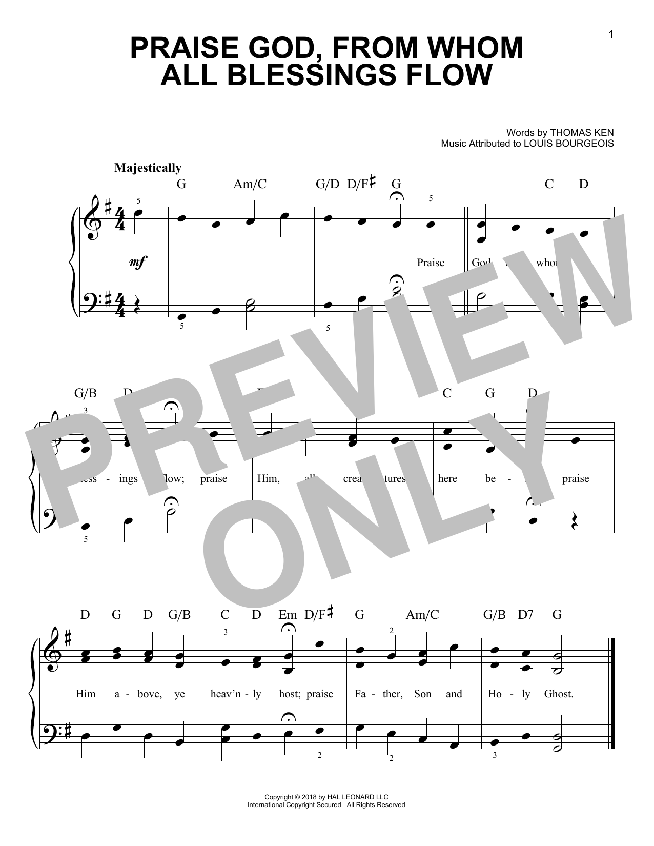 Louis Bourgeois Praise God, From Whom All Blessings Flow sheet music notes and chords. Download Printable PDF.