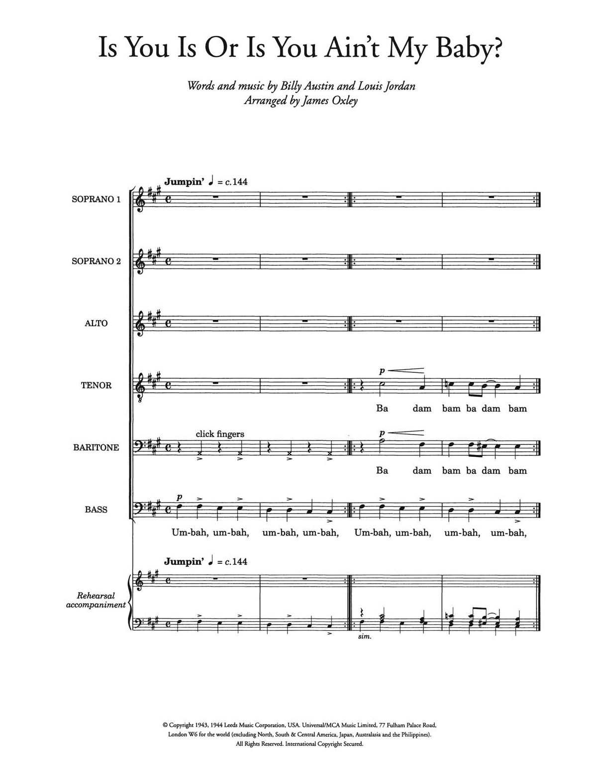 Learn to play Louis Jordan Is You Is, Or Is You Ain't (Ma' Baby) (arr. James Oxley) sheet music for Piano, Vocal & Guitar Chords in minutes. Price: 7.8900$ Louis Jordan Is You Is, Or Is You Ain't (Ma' Baby) (arr. James Oxley) sheet music notes and chords arranged for Piano, Vocal & Guitar Chords