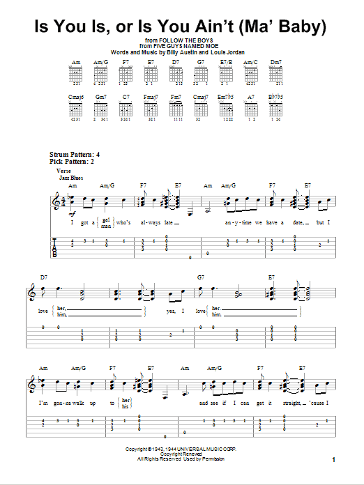 Louis Jordan Is You Is, Or Is You Ain't (Ma' Baby) sheet music notes and chords. Download Printable PDF.