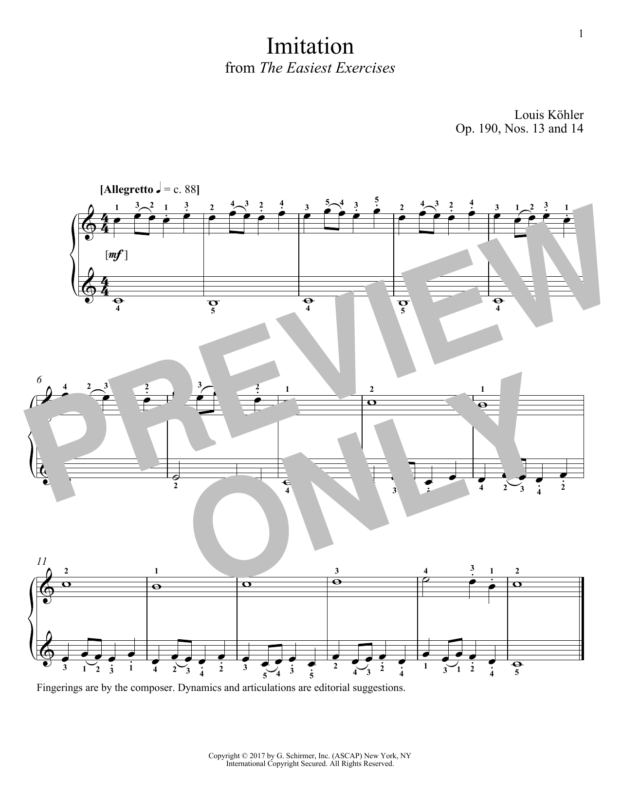 Learn to play Louis Kohler Imitation, Op. 190, Nos. 13 and 14 sheet music for Piano Solo in minutes. Price: 7.8900$ Louis Kohler Imitation, Op. 190, Nos. 13 and 14 sheet music notes and chords arranged for Piano Solo