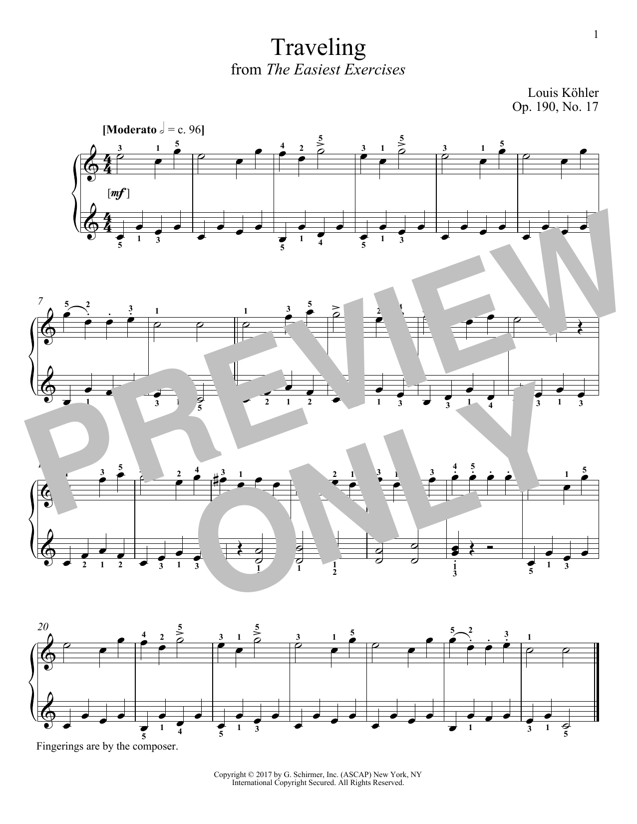 Learn to play Louis Kohler Traveling, Op. 190, No. 17 sheet music for Piano Solo in minutes. Price: 7.8900$ Louis Kohler Traveling, Op. 190, No. 17 sheet music notes and chords arranged for Piano Solo