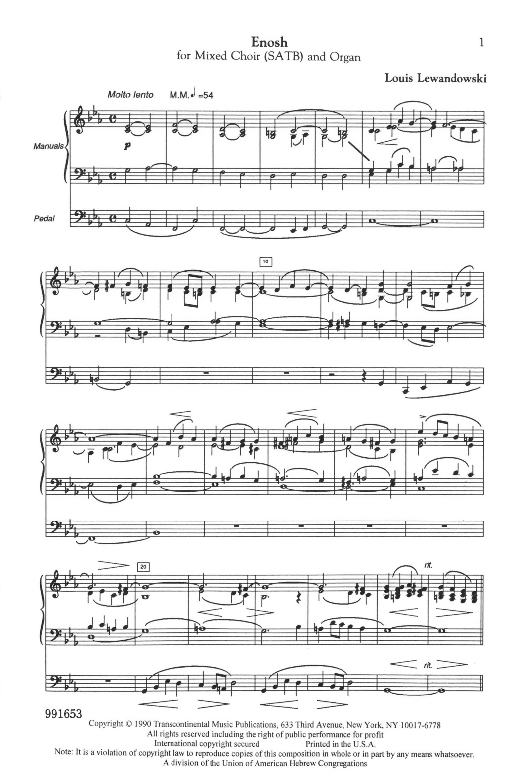 Louis Lewandowski Enosh sheet music notes and chords. Download Printable PDF.