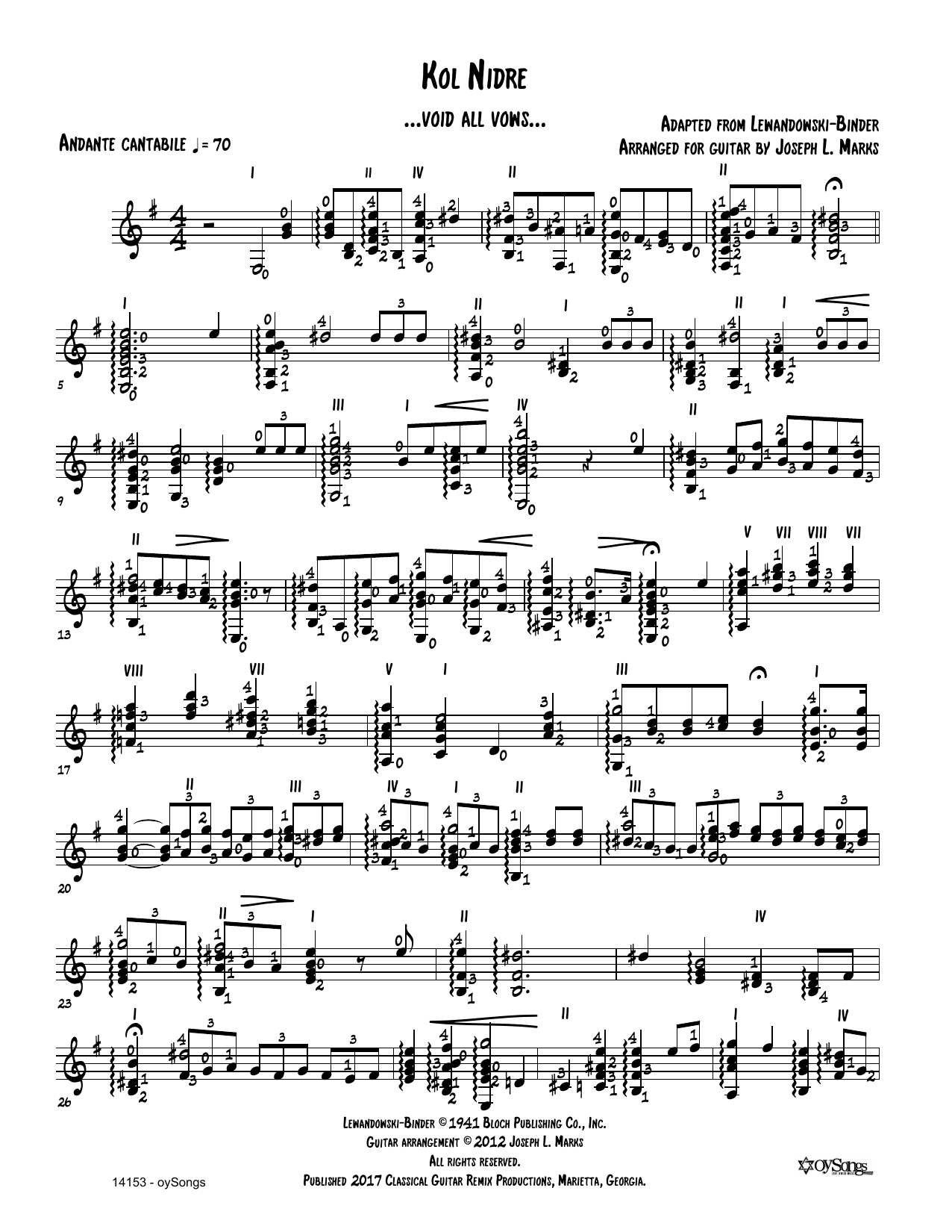 Learn to play Louis Lewandowski Kol Nidre (arr. Joe Marks) sheet music for Solo Guitar in minutes. Price: 6.9900$ Louis Lewandowski Kol Nidre (arr. Joe Marks) sheet music notes and chords arranged for Solo Guitar
