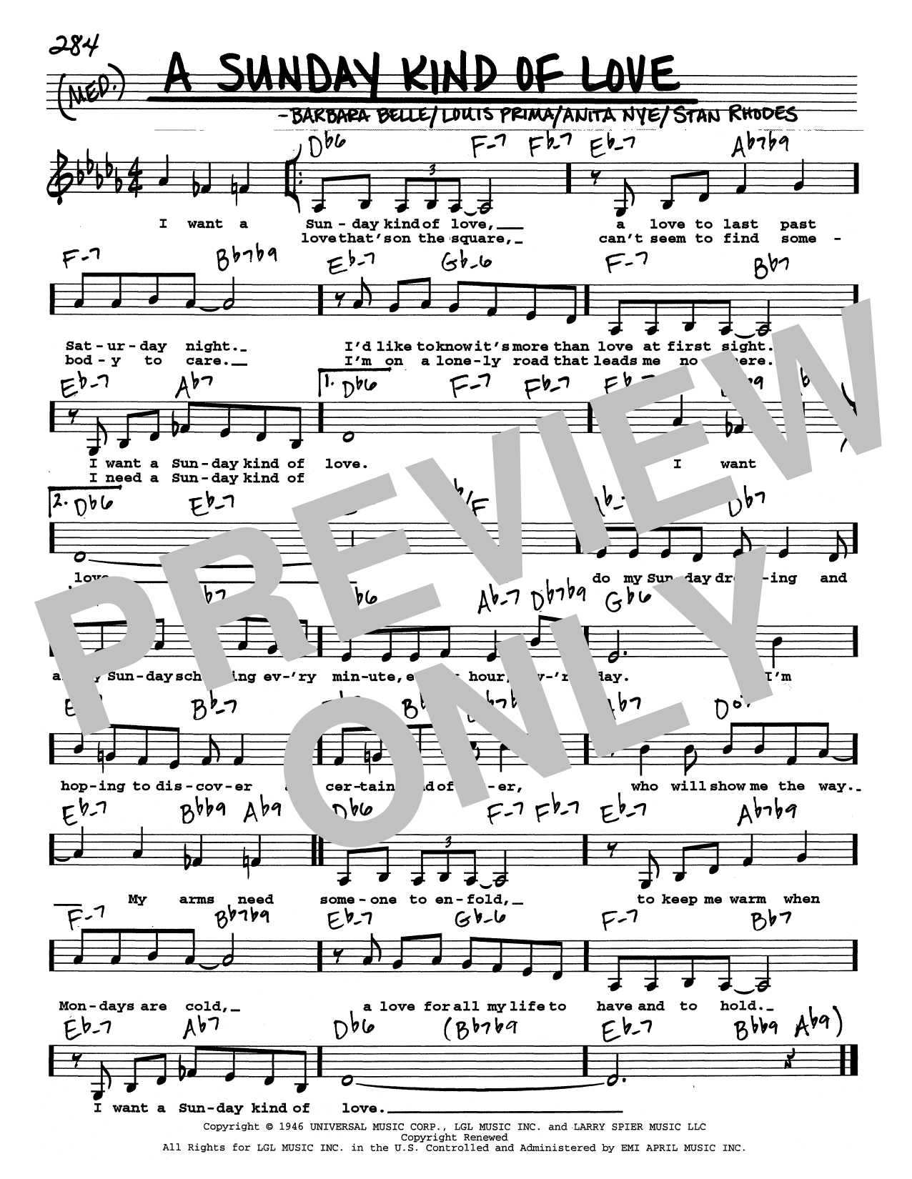 Louis Prima A Sunday Kind Of Love (Low Voice) sheet music notes and chords. Download Printable PDF.