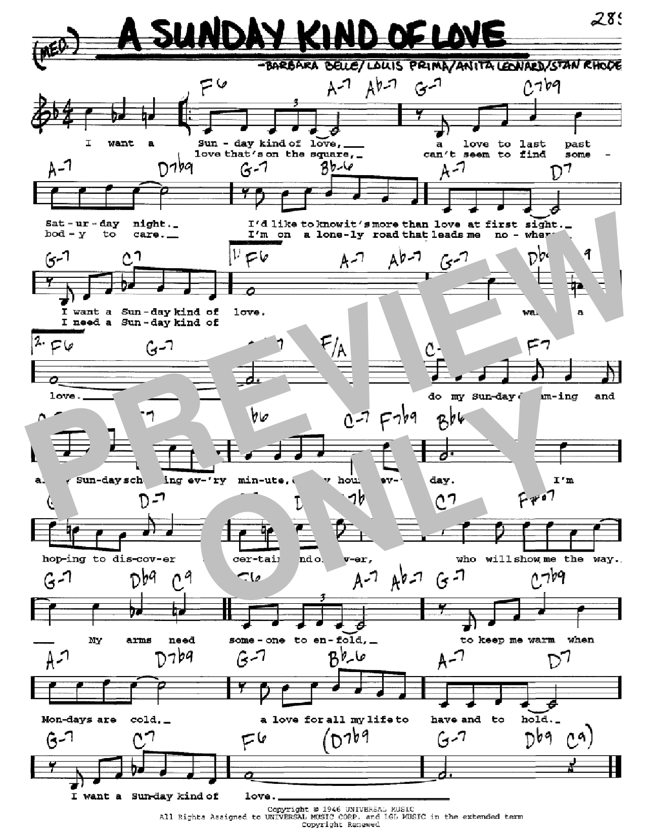 Louis Prima A Sunday Kind Of Love sheet music notes and chords. Download Printable PDF.