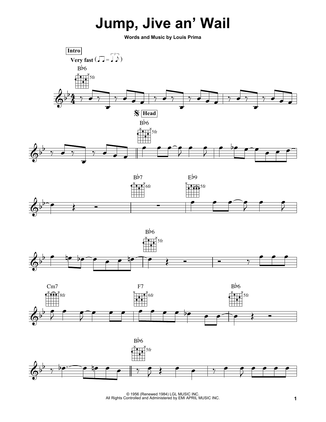 Louis Prima Jump, Jive An' Wail sheet music notes and chords. Download Printable PDF.