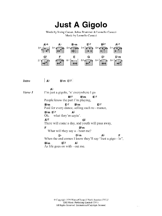 Louis Prima Just A Gigolo sheet music notes and chords. Download Printable PDF.