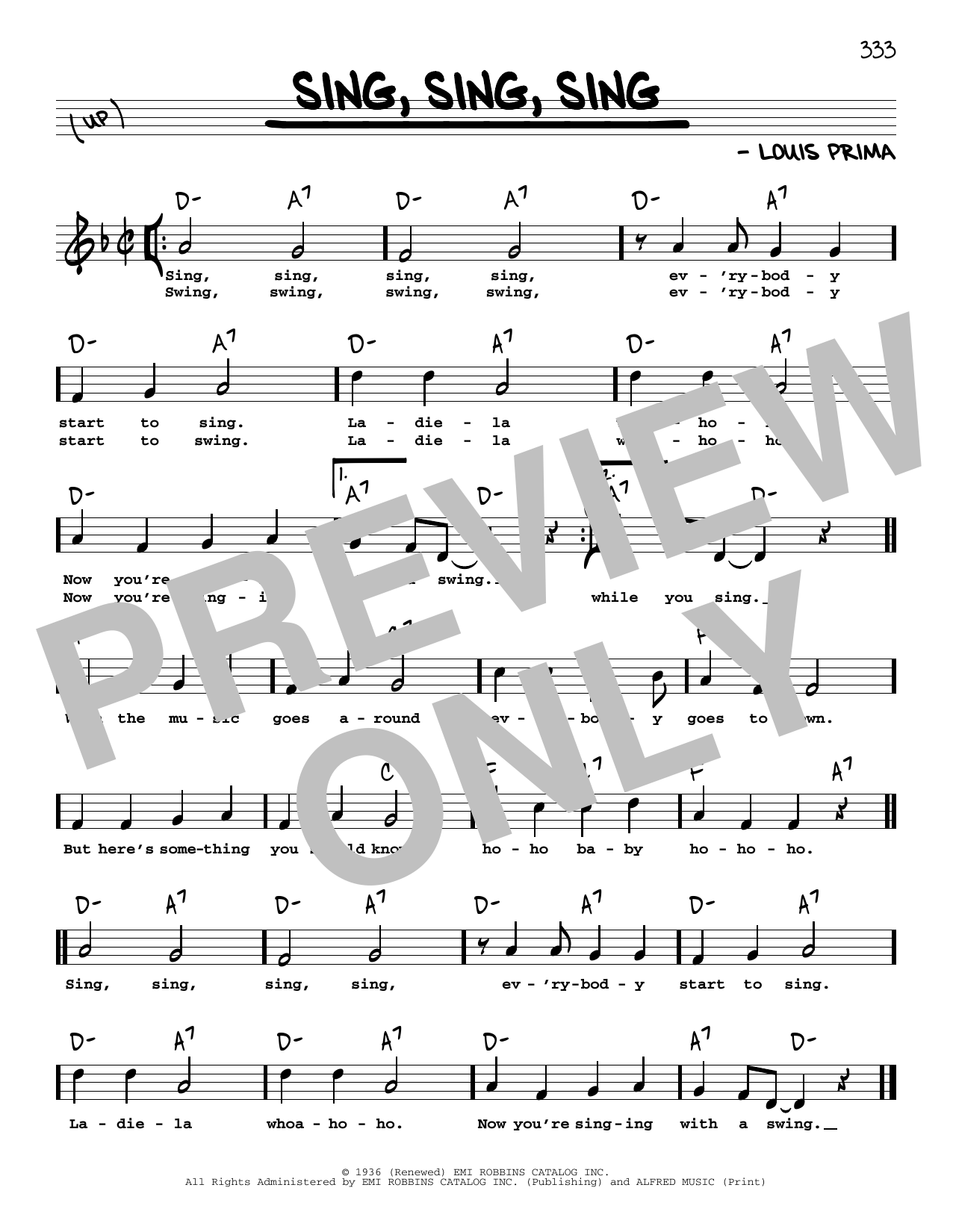 Louis Prima Sing, Sing, Sing (High Voice) sheet music notes and chords. Download Printable PDF.