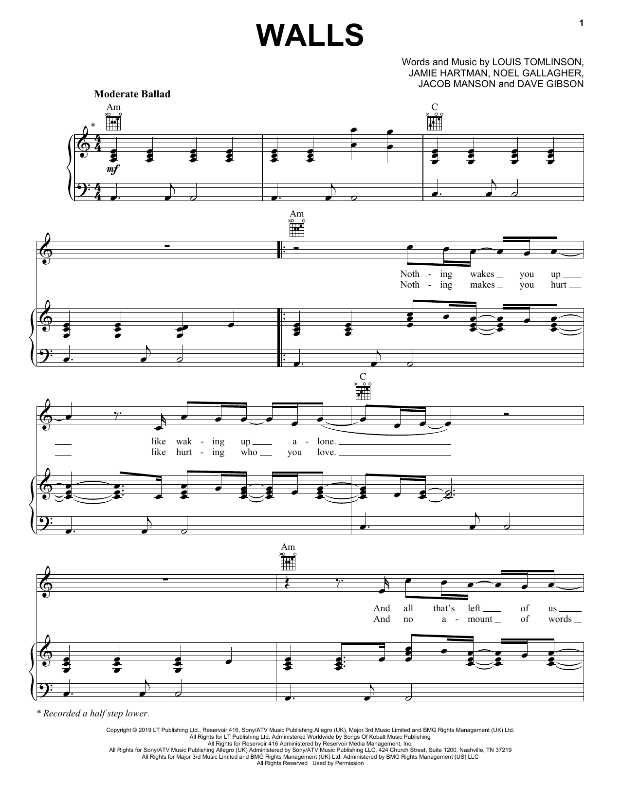 Learn to play Louis Tomlinson Walls sheet music for Piano, Vocal & Guitar Chords (Right-Hand Melody) in minutes. Price: 6.9900$ Louis Tomlinson Walls sheet music notes and chords arranged for Piano, Vocal & Guitar Chords (Right-Hand Melody)