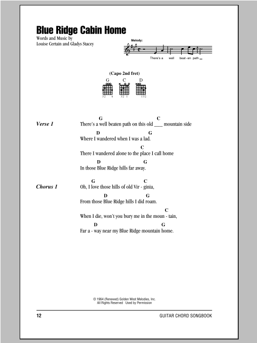 Louise Certain Blue Ridge Cabin Home sheet music notes and chords. Download Printable PDF.