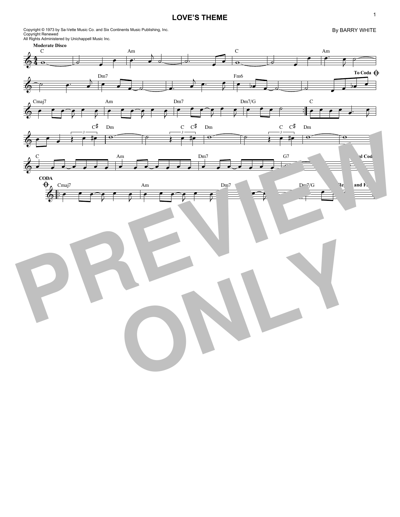 Love Unlimited Orchestra Love's Theme sheet music notes and chords. Download Printable PDF.