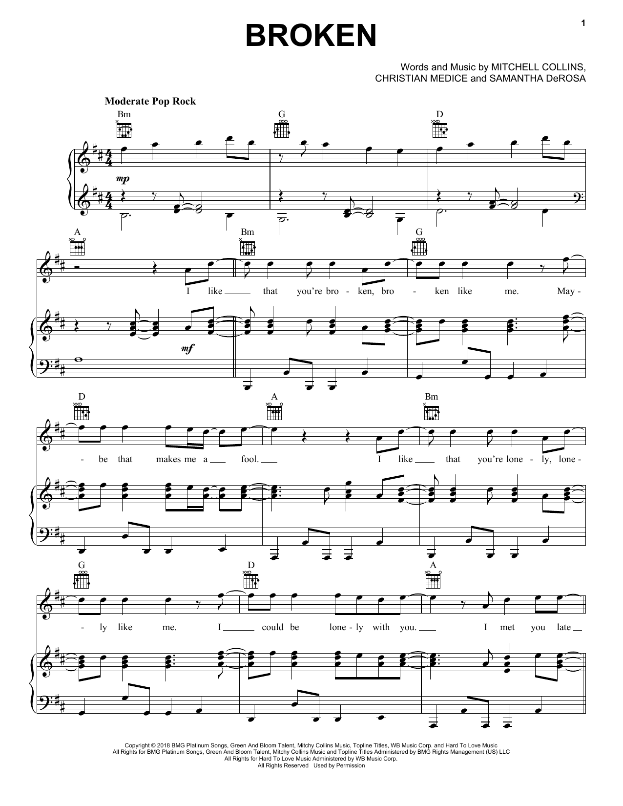 lovelytheband Broken sheet music notes and chords. Download Printable PDF.