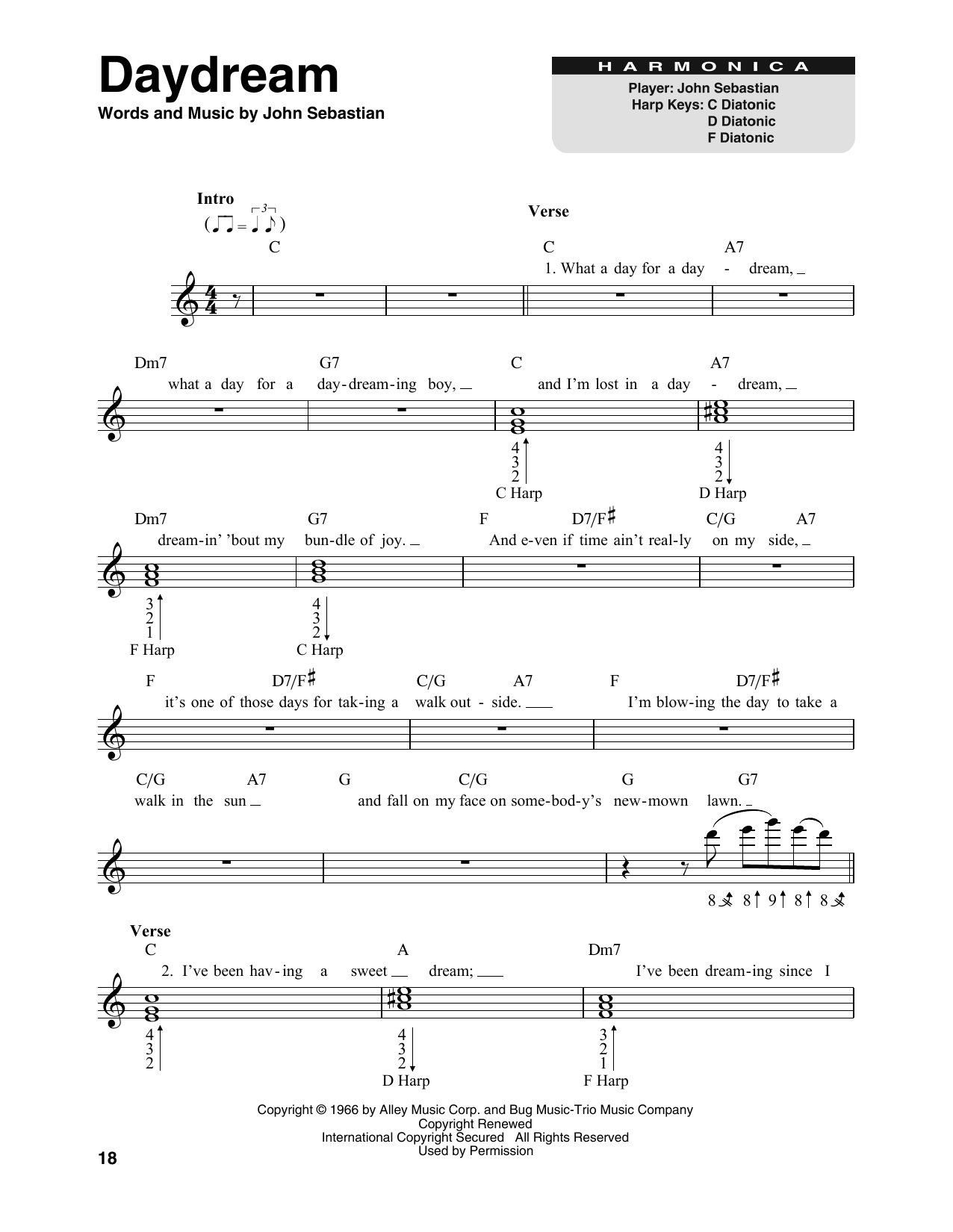 Lovin' Spoonful Daydream sheet music notes and chords. Download Printable PDF.