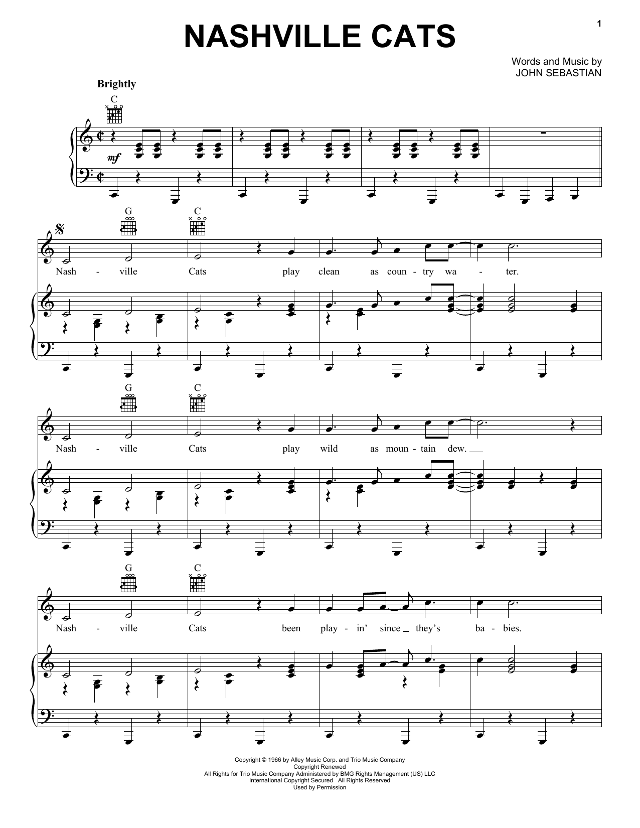 Learn to play Lovin' Spoonful Nashville Cats sheet music for Piano, Vocal & Guitar Chords (Right-Hand Melody) in minutes. Price: 7.8900$ Lovin' Spoonful Nashville Cats sheet music notes and chords arranged for Piano, Vocal & Guitar Chords (Right-Hand Melody)