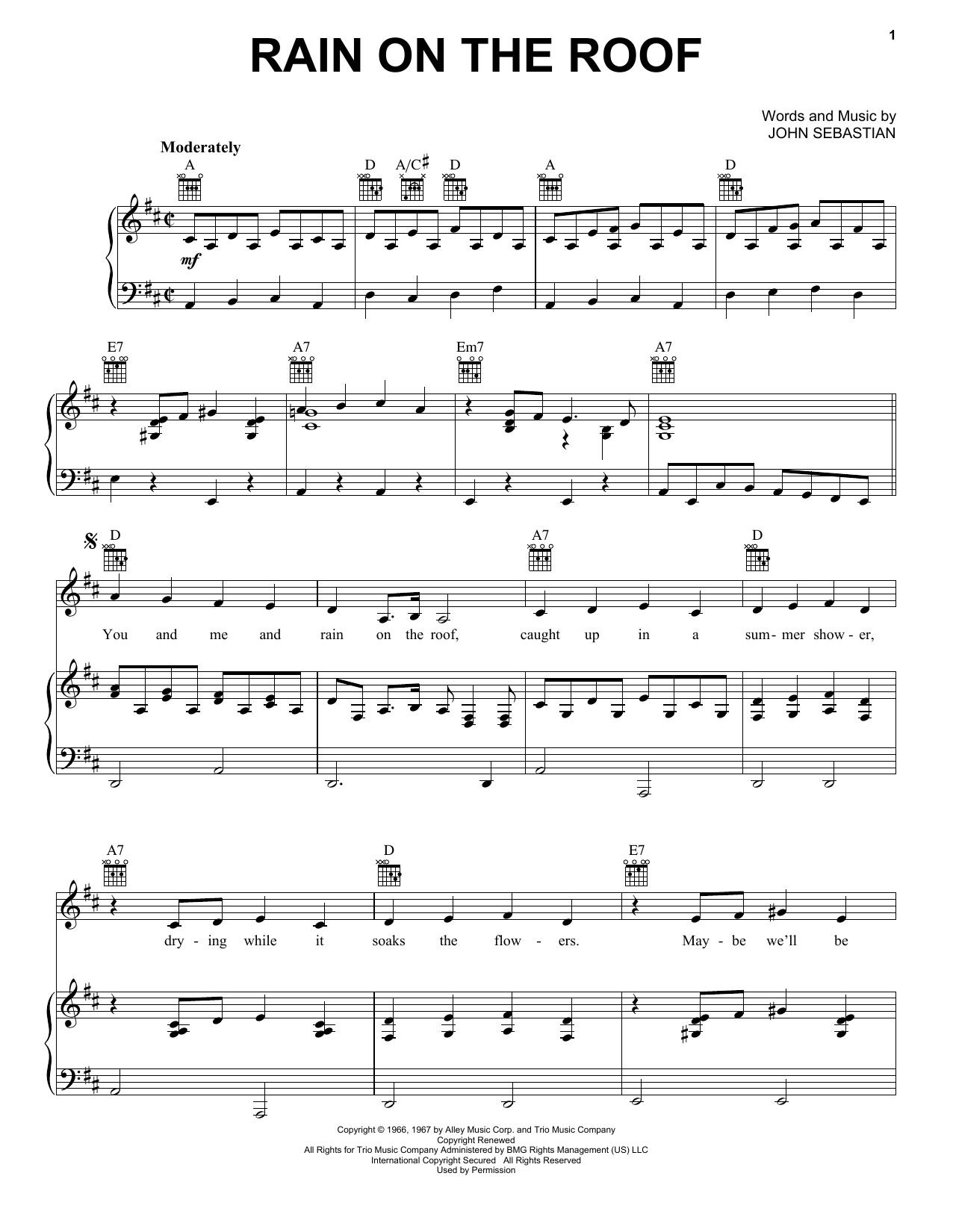 Lovin' Spoonful Rain On The Roof sheet music notes and chords. Download Printable PDF.