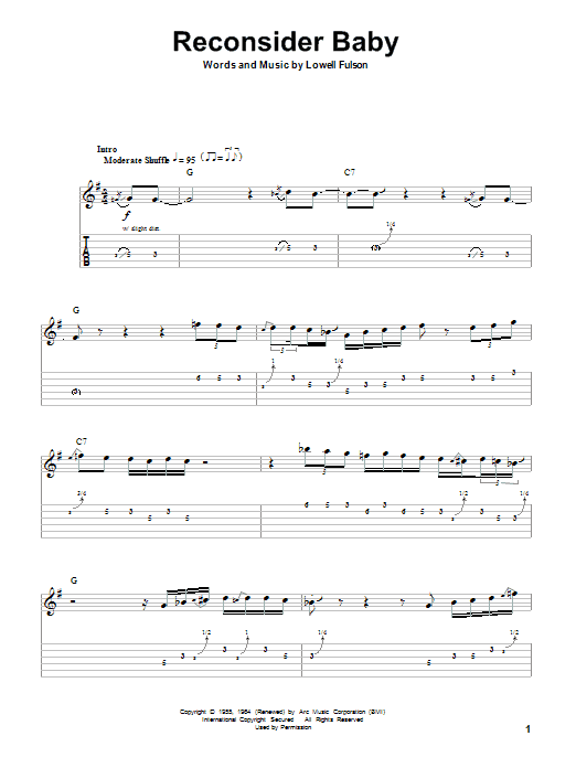 Lowell Fulson Reconsider Baby sheet music notes and chords. Download Printable PDF.