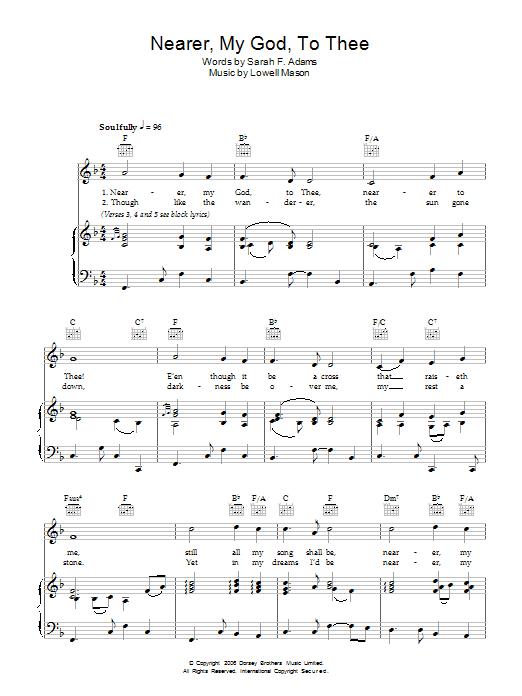 Lowell Mason Nearer, My God, To Thee sheet music notes and chords. Download Printable PDF.