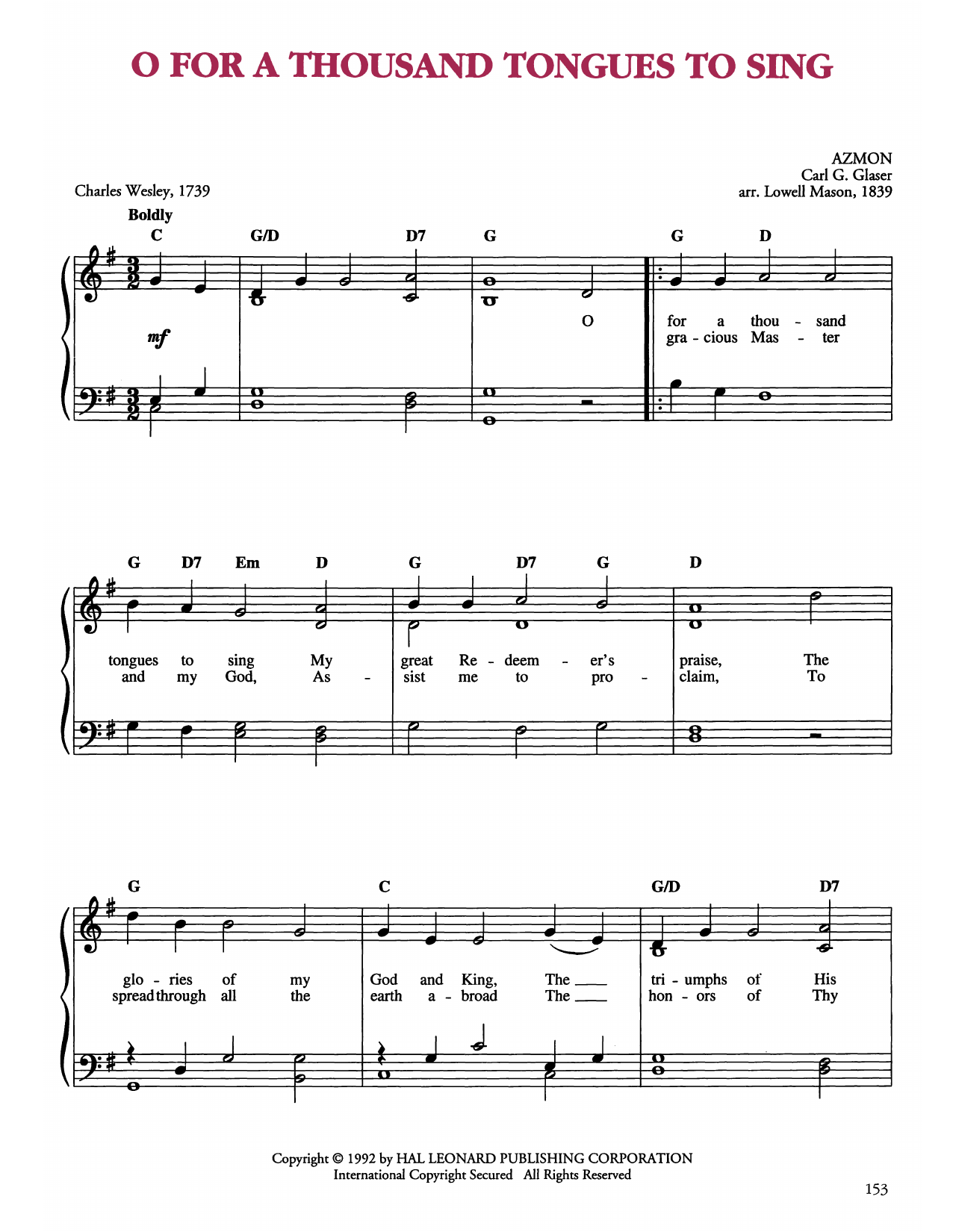 Learn to play Lowell Mason O For A Thousand Tongues To Sing sheet music for Easy Piano in minutes. Price: 6.9900$ Lowell Mason O For A Thousand Tongues To Sing sheet music notes and chords arranged for Easy Piano