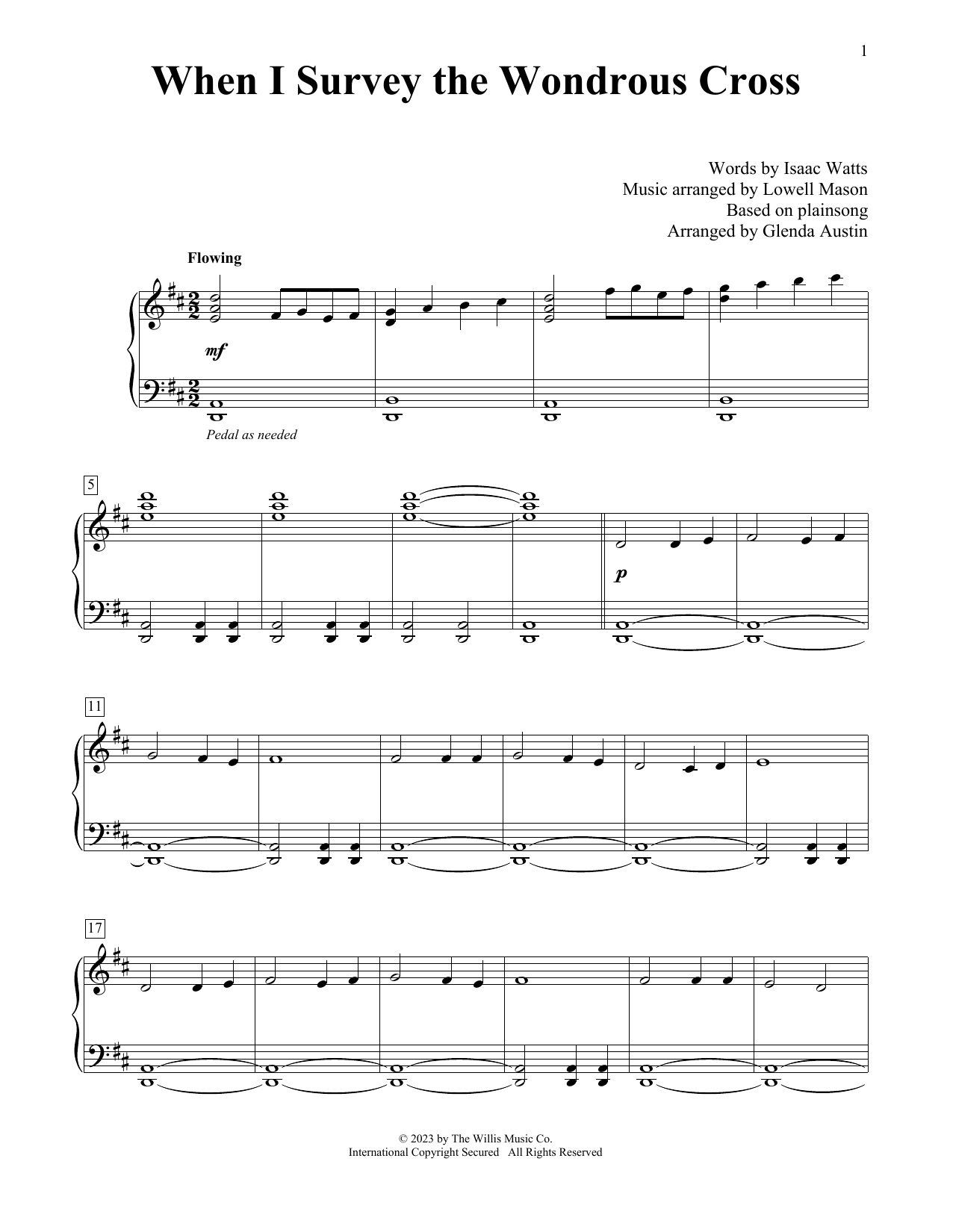 Lowell Mason When I Survey The Wondrous Cross (arr. Glenda Austin) sheet music notes and chords arranged for Educational Piano