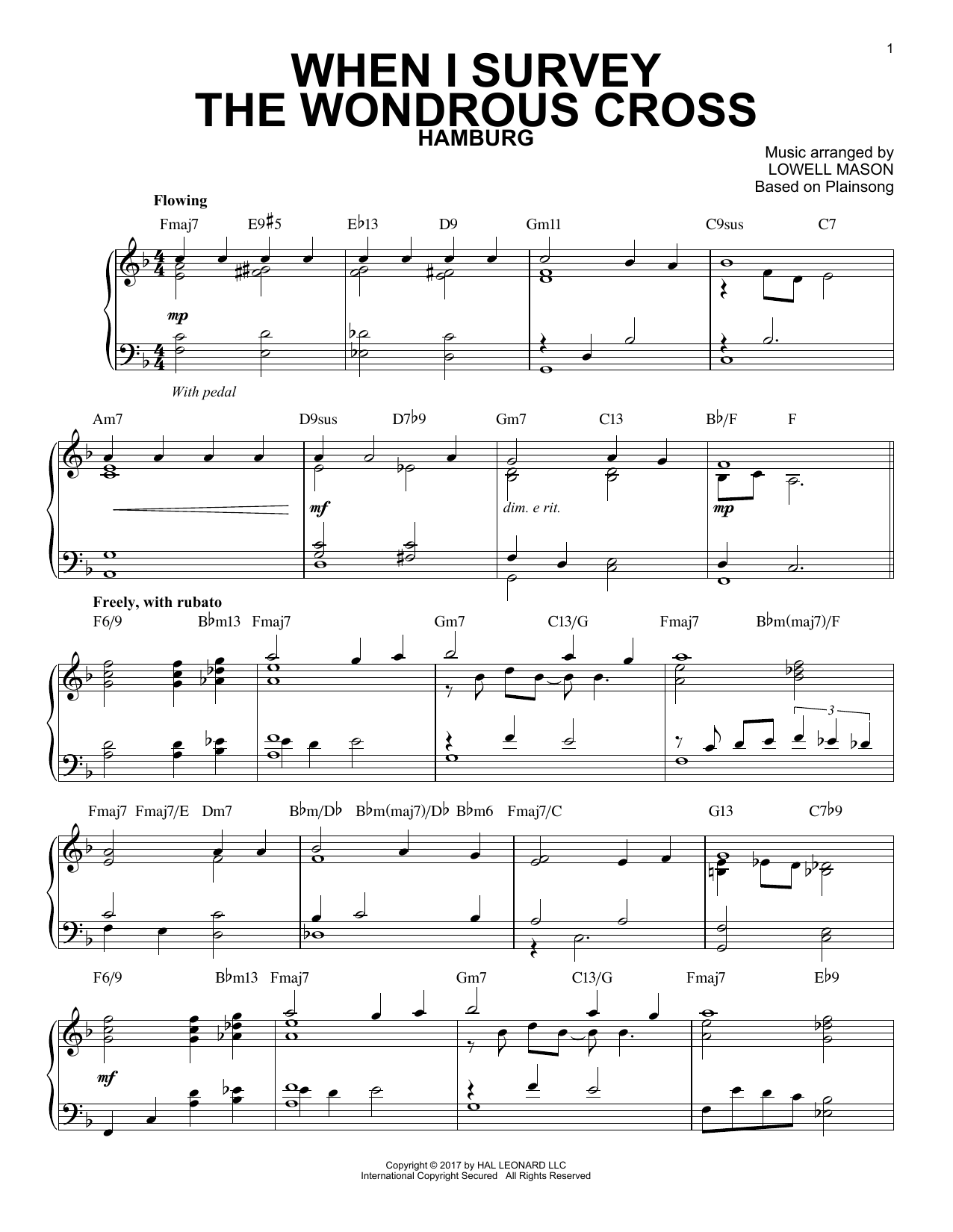 Lowell Mason When I Survey The Wondrous Cross [Jazz version] sheet music notes and chords. Download Printable PDF.